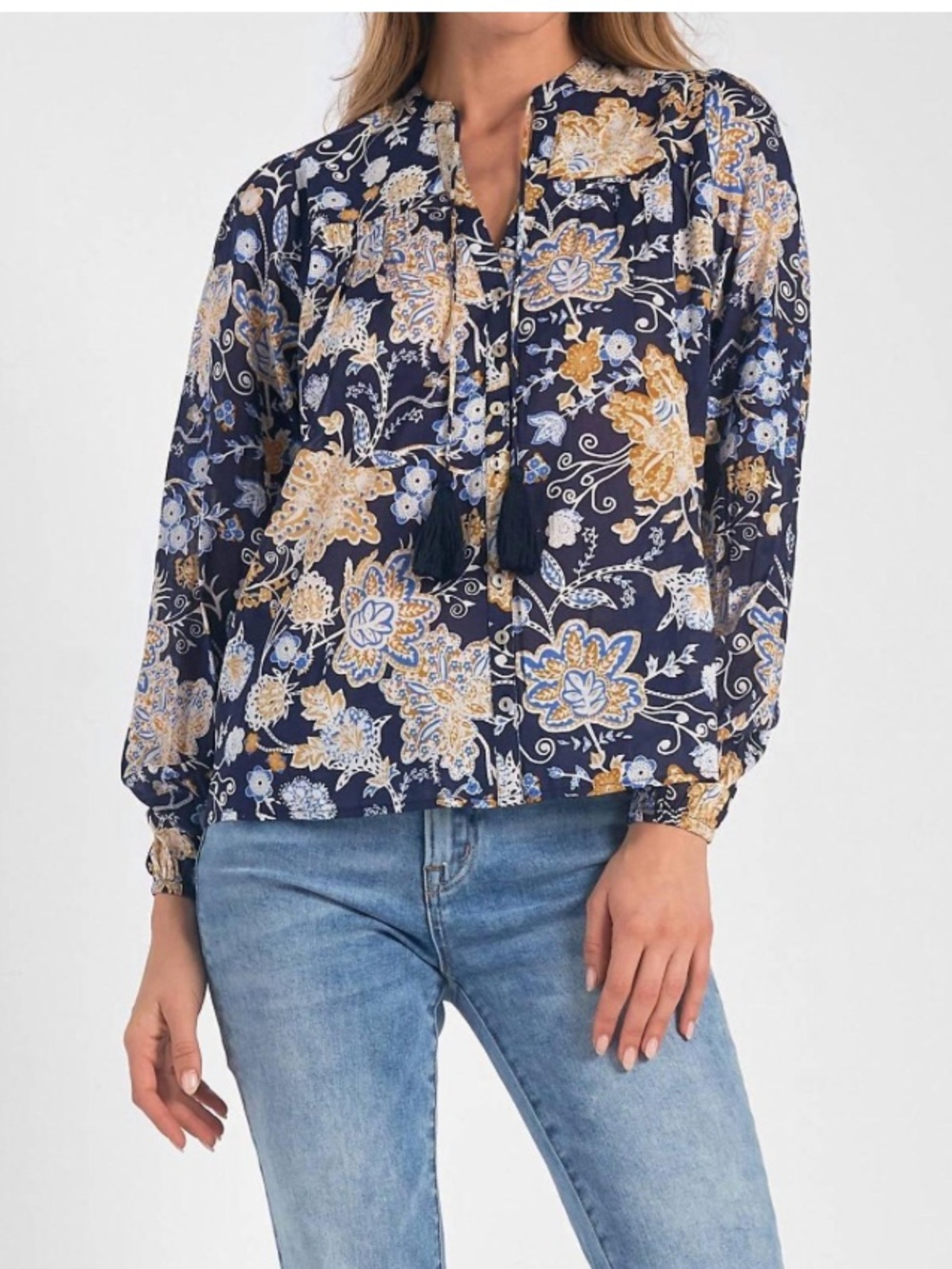Elan cotton long sleeve light weight bohemian style blouse